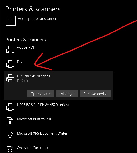 Printer set as default in Windows 10